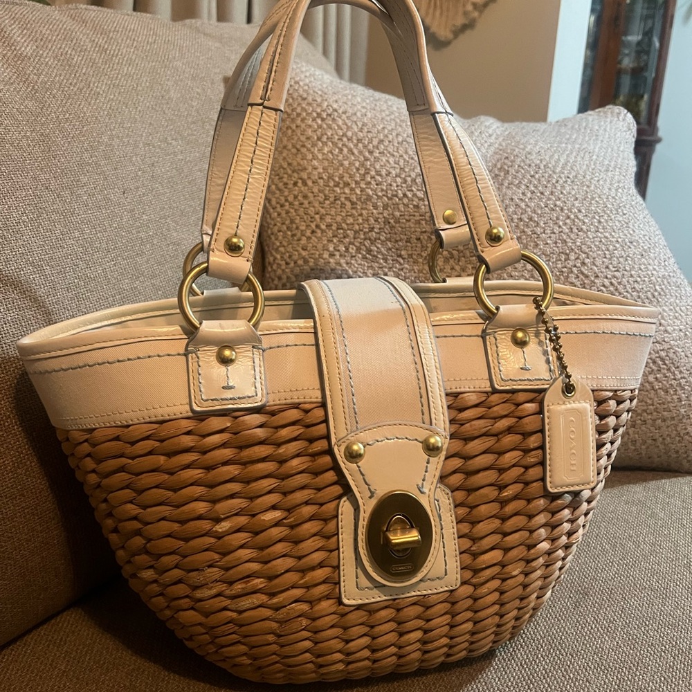 Coach Tan and Cream Woven Shoulder Bag